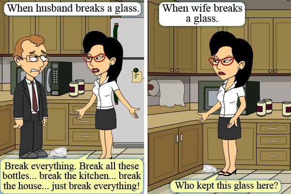 When husband or wife breaks a glass