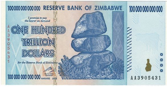 100 Trillion Dollar Bill/Note of Zimbabwe