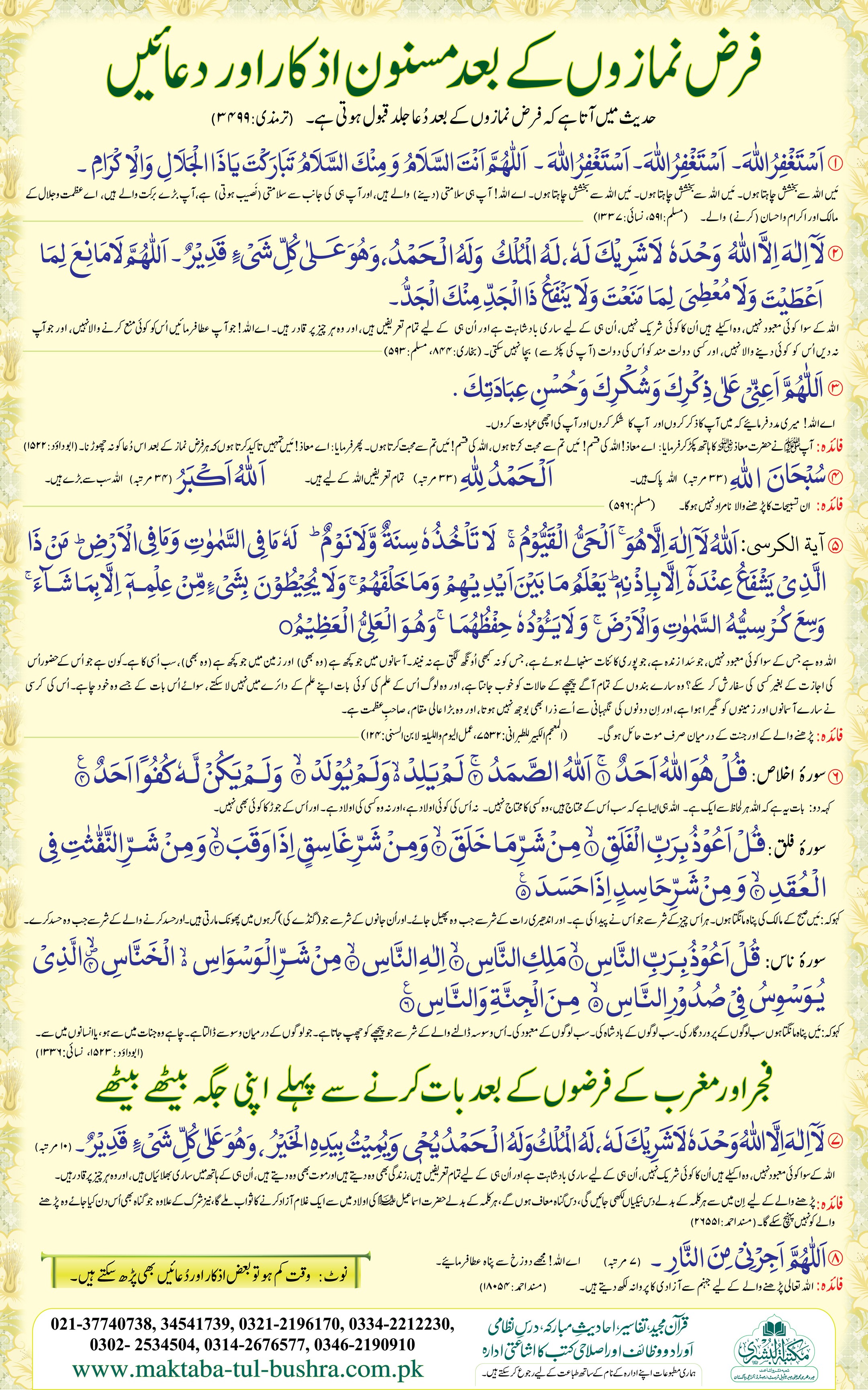 فرض نماز کے بعد سنت ذکر اور دعائیں
