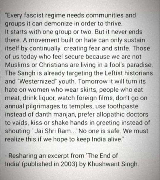 fascist regimes in India - Khushwant Singh