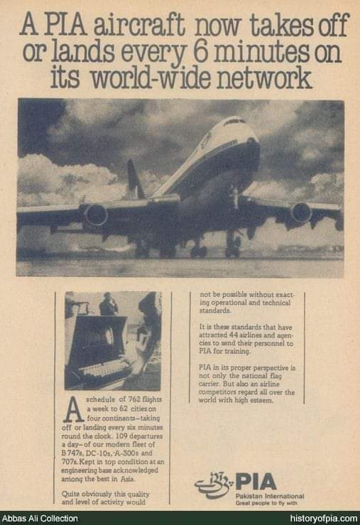 PIA ad in 1970 decade: PIA takes off or lands every 6 minutes worldwide