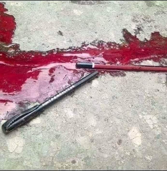 Pen and pencil in the pool of blood