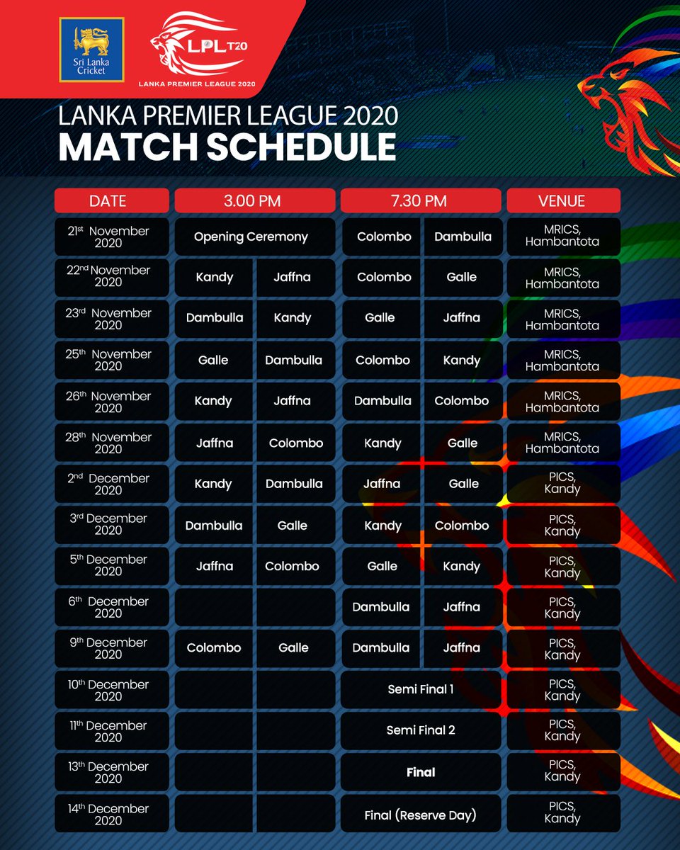 LPL schedule 2020 revised: Sri Lanka Premier League