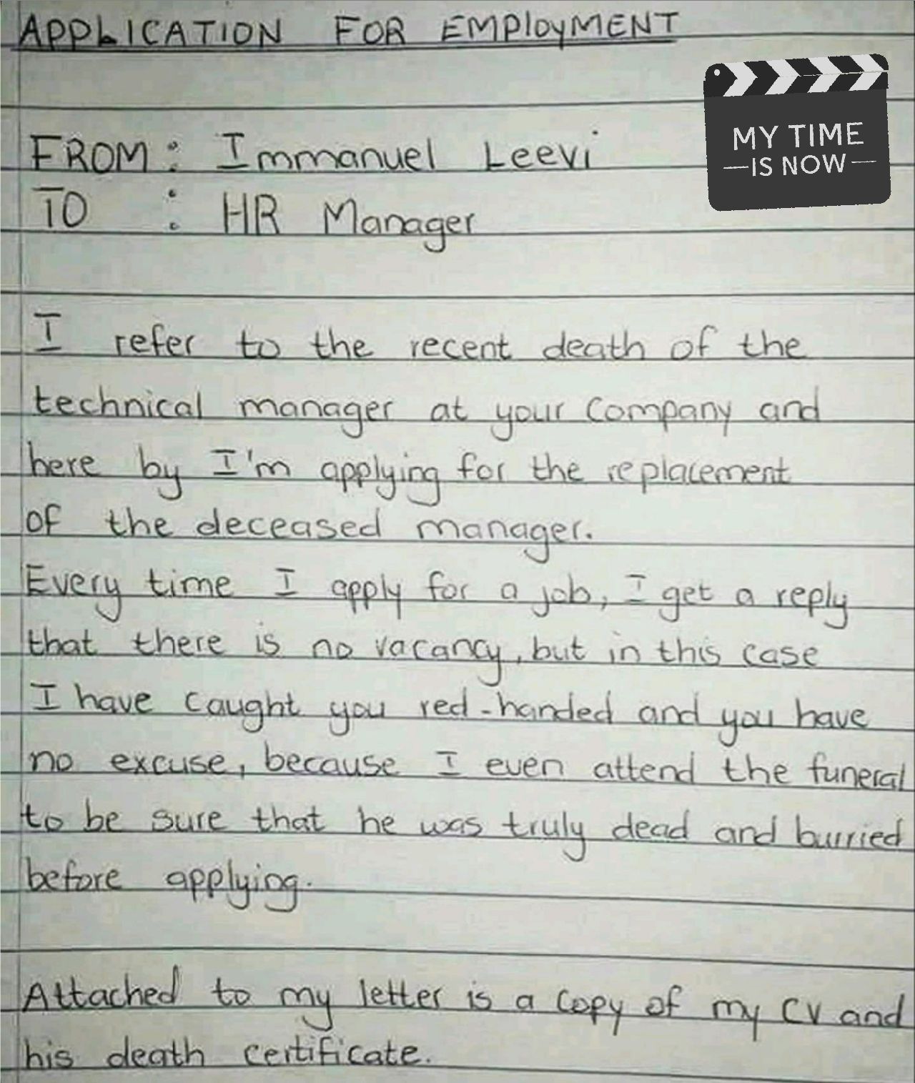 Hilarious job application to HR manager