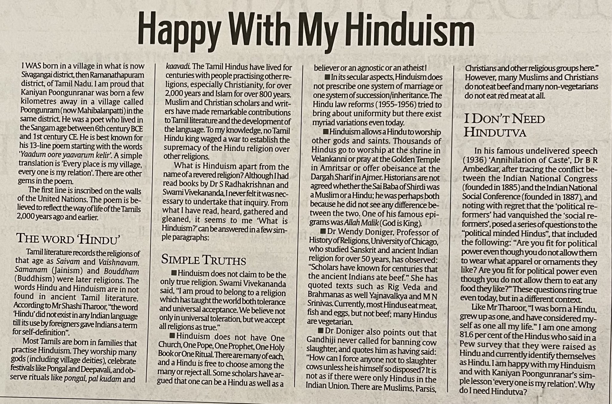 Happy with my Hinduism, by P Chidambaram