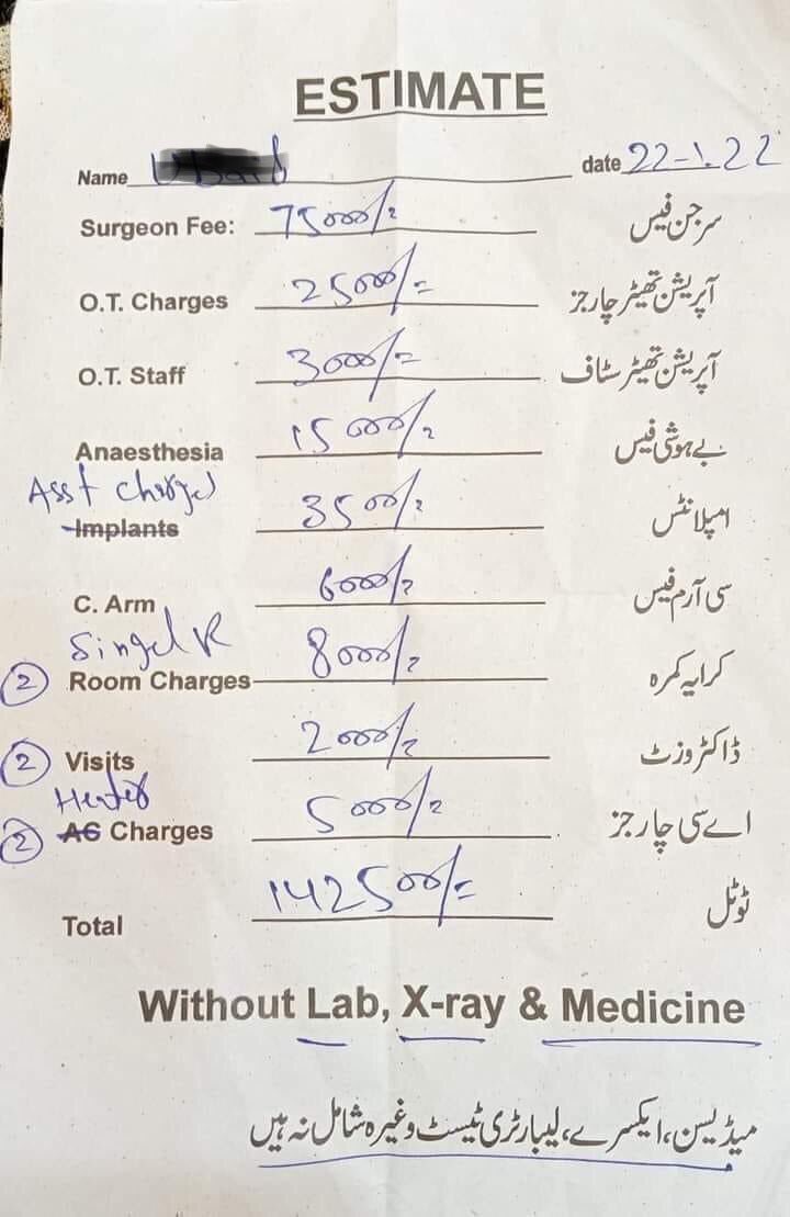 Shocking bill for appendix surgery (operation) by a private hospital