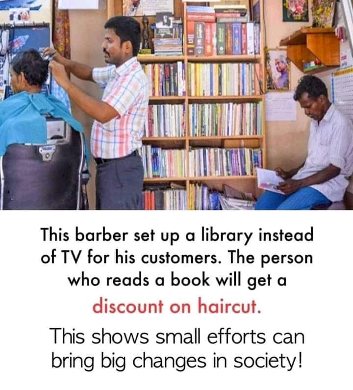 Library in barber shop